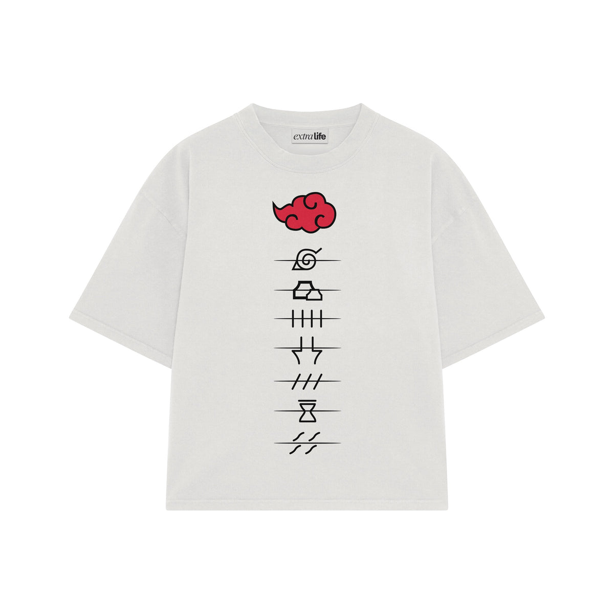 Playera streetwear premium de anime y gaming ExtraLife MX, corte oversized drop shoulder ligero y fresco en color Deep Black y Off-White, moda urbana mexicana de culto.