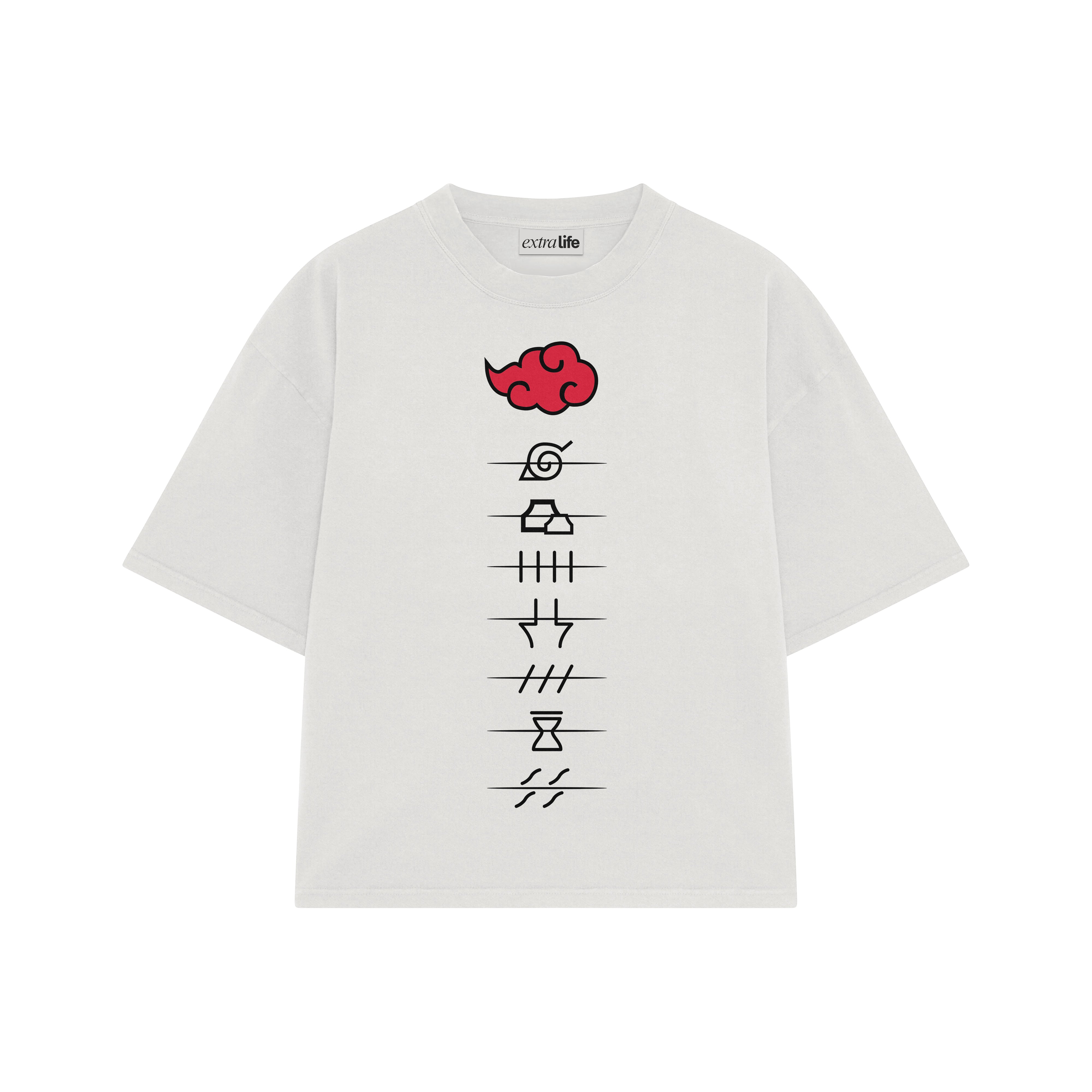 Playera streetwear premium de anime y gaming ExtraLife MX, corte boxy oversized drop shoulder heavyweight en color Deep Black y Off-White, moda urbana mexicana de culto.