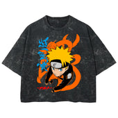 Playera streetwear premium de anime y gaming ExtraLife MX, corte boxy deluxe mineral wash heavyweight en color Acid Wash, moda urbana mexicana de culto.
