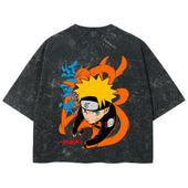 Playera streetwear premium de anime y gaming ExtraLife MX, corte boxy deluxe mineral wash heavyweight en color Acid Wash, moda urbana mexicana de culto.