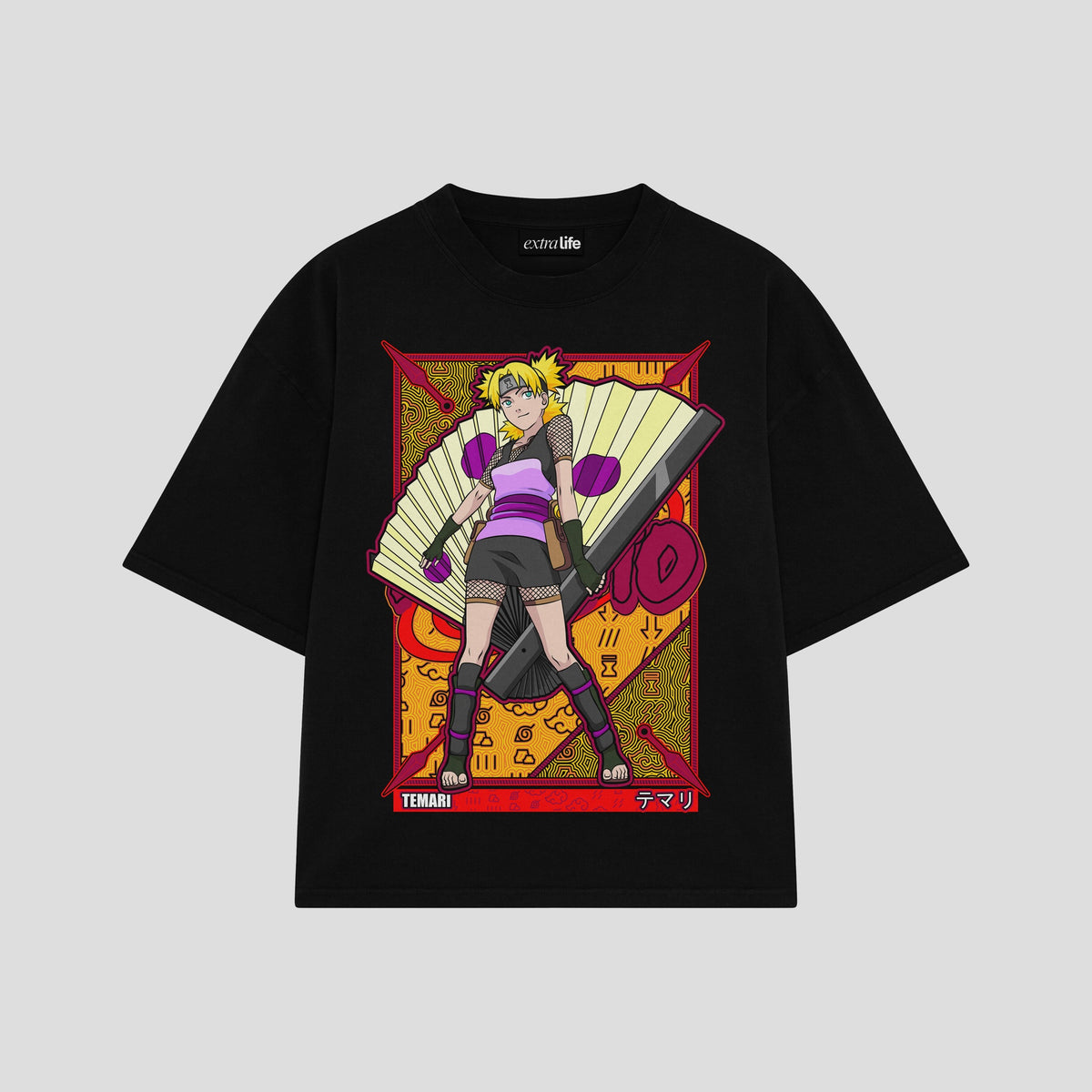 Playera streetwear premium de anime y gaming ExtraLife MX, corte oversized drop shoulder ligero y fresco en color Deep Black y Off-White, moda urbana mexicana de culto.