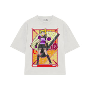 Playera streetwear premium de anime y gaming ExtraLife MX, corte boxy oversized drop shoulder heavyweight en color Deep Black y Off-White, moda urbana mexicana de culto.
