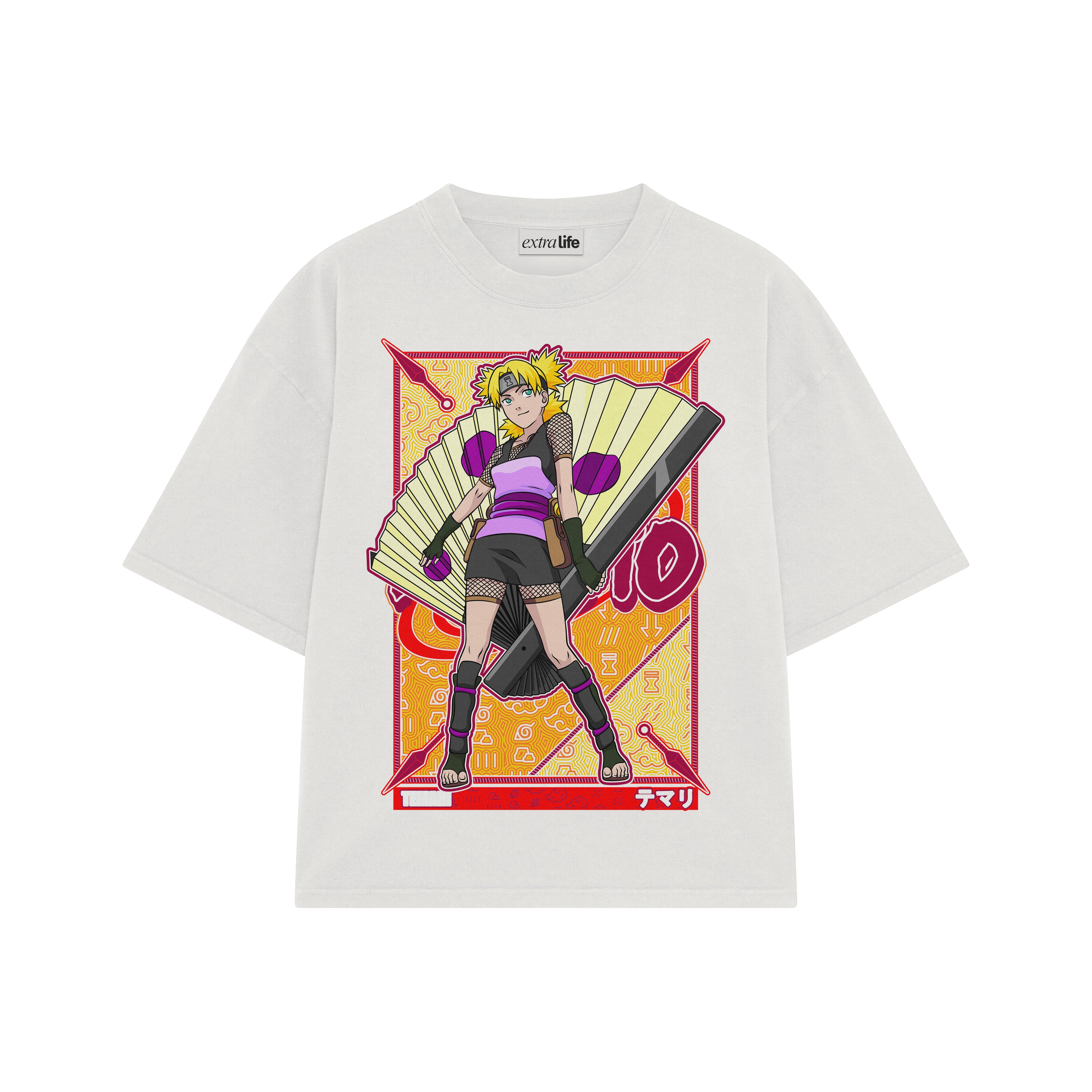 Playera streetwear premium de anime y gaming ExtraLife MX, corte boxy oversized drop shoulder heavyweight en color Deep Black y Off-White, moda urbana mexicana de culto.
