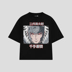 Playera streetwear premium de anime y gaming ExtraLife MX, corte boxy oversized drop shoulder heavyweight en color Deep Black y Off-White, moda urbana mexicana de culto.