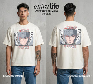 La Aldea Oculta | Zorro de Nueve Colas #02929 - Playera Oversized Premium | Off White - Foto en modelo