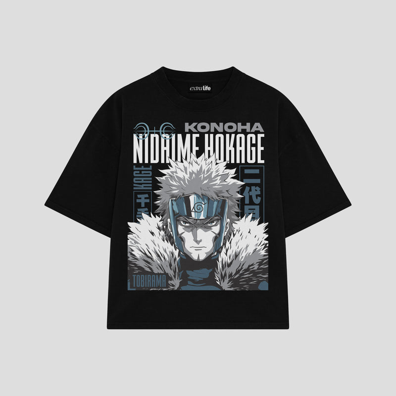 Playera streetwear premium de anime y gaming ExtraLife MX, corte boxy oversized drop shoulder heavyweight en color Deep Black y Off-White, moda urbana mexicana de culto.