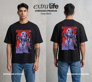 La Aldea Oculta | Zorro de Nueve Colas #02932 - Playera Oversized Premium | Deep Black - Foto en modelo