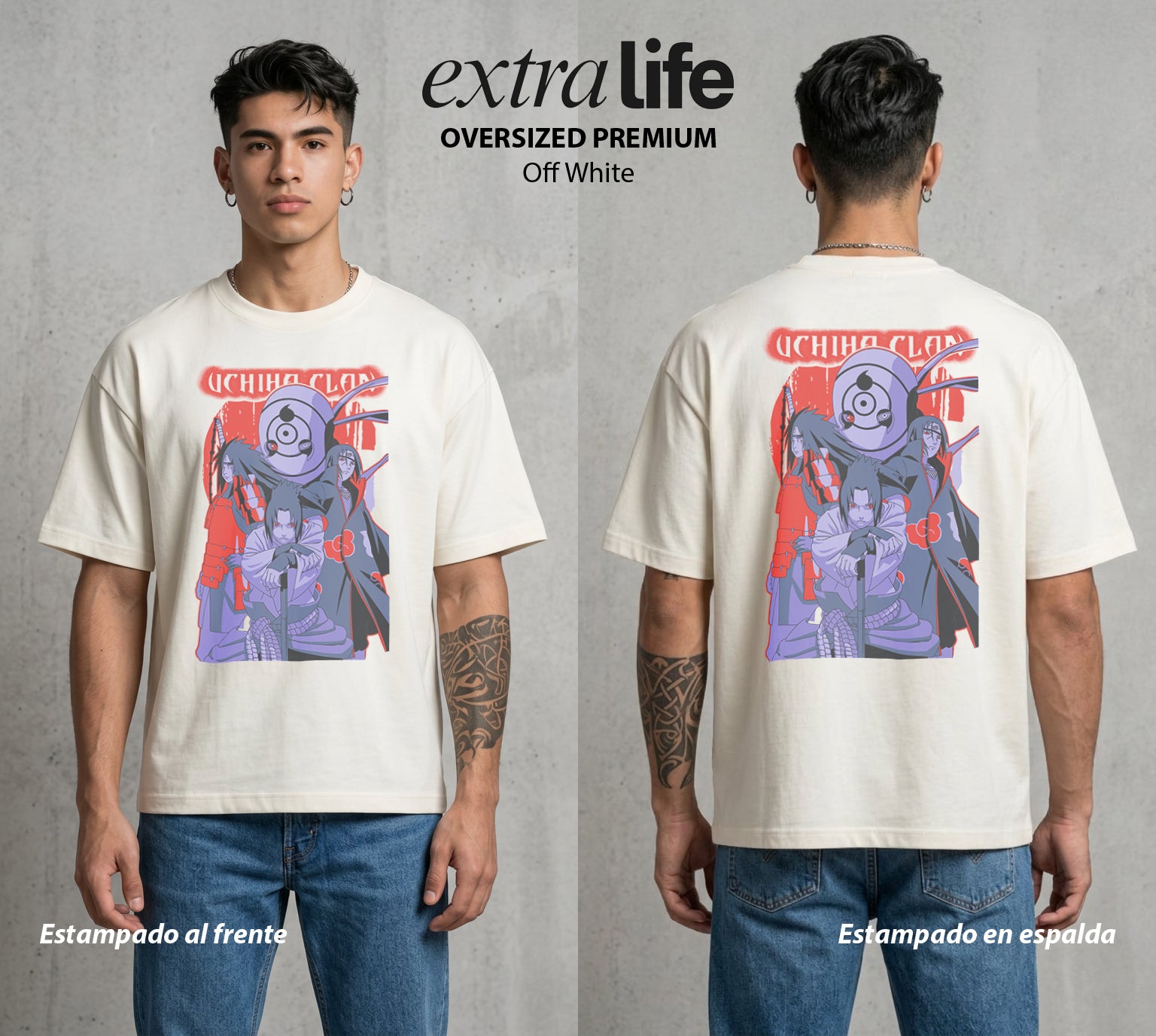 La Aldea Oculta | Zorro de Nueve Colas #02932 - Playera Oversized Premium | Off White - Foto en modelo