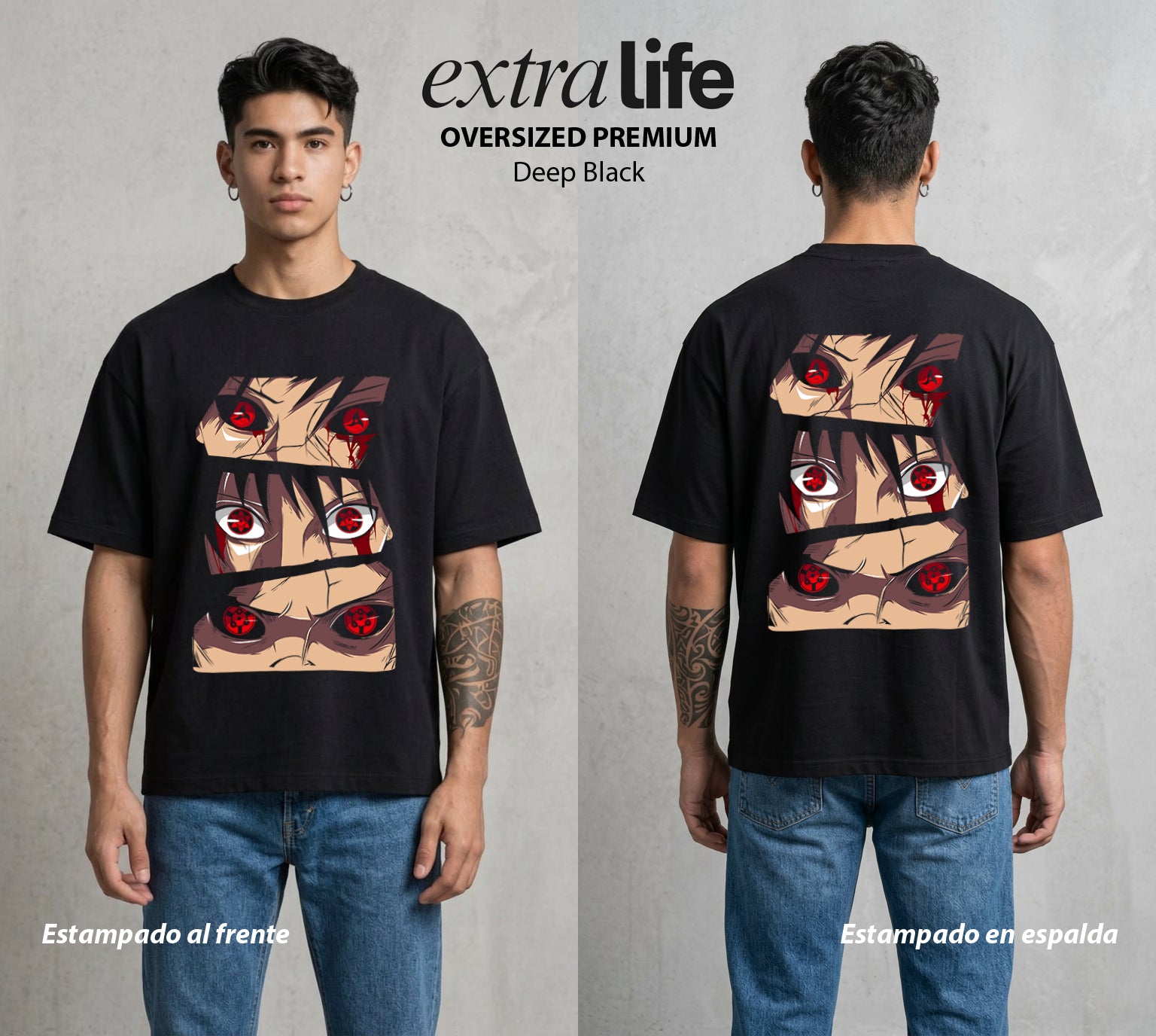 La Aldea Oculta | Zorro de Nueve Colas #02933 - Playera Oversized Premium | Deep Black - Foto en modelo