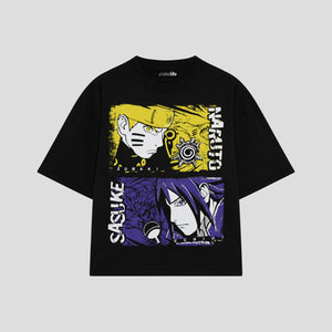 Playera streetwear premium de anime y gaming ExtraLife MX, corte boxy oversized drop shoulder heavyweight en color Deep Black y Off-White, moda urbana mexicana de culto.