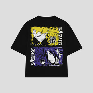 Playera streetwear premium de anime y gaming ExtraLife MX, corte boxy oversized drop shoulder heavyweight en color Deep Black y Off-White, moda urbana mexicana de culto.