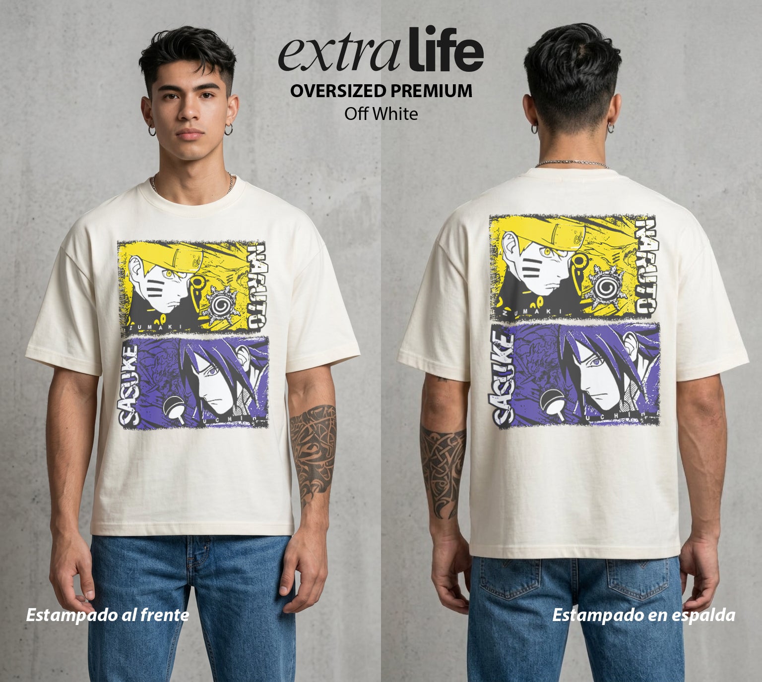 La Aldea Oculta | Zorro de Nueve Colas #02934 - Playera Oversized Premium | Off White - Foto en modelo