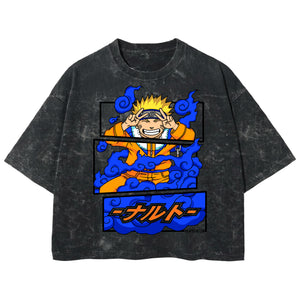 Playera streetwear premium de anime y gaming ExtraLife MX, corte boxy deluxe mineral wash heavyweight en color Acid Wash, moda urbana mexicana de culto.