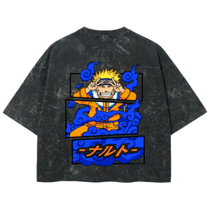 Playera streetwear premium de anime y gaming ExtraLife MX, corte boxy deluxe mineral wash heavyweight en color Acid Wash, moda urbana mexicana de culto.