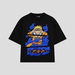 Playera streetwear premium de anime y gaming ExtraLife MX, corte boxy oversized drop shoulder heavyweight en color Deep Black y Off-White, moda urbana mexicana de culto.