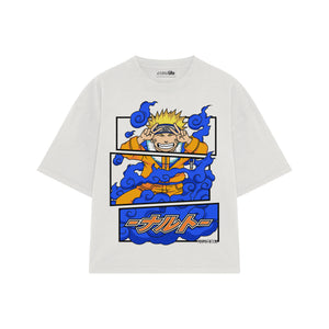 Playera streetwear premium de anime y gaming ExtraLife MX, corte boxy oversized drop shoulder heavyweight en color Deep Black y Off-White, moda urbana mexicana de culto.