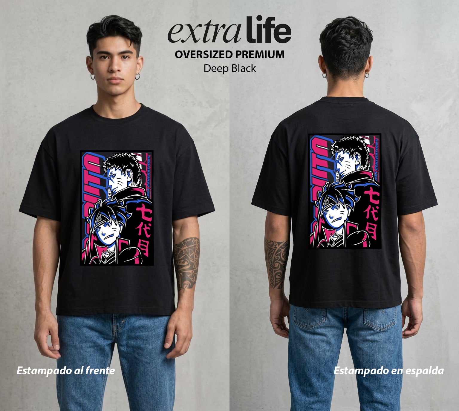 La Aldea Oculta | Zorro de Nueve Colas #02936 - Playera Oversized Premium | Deep Black - Foto en modelo