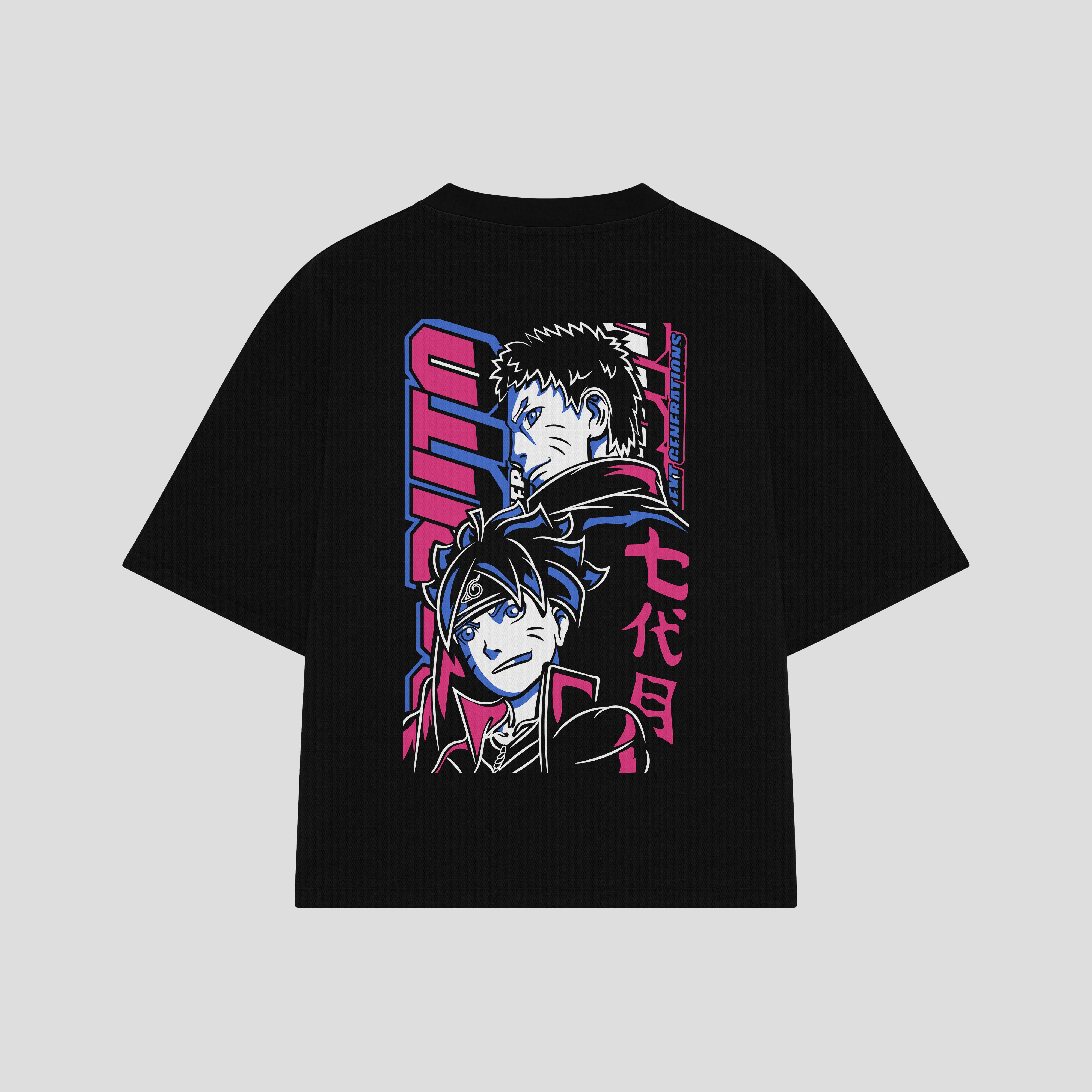 Playera streetwear premium de anime y gaming ExtraLife MX, corte boxy oversized drop shoulder heavyweight en color Deep Black y Off-White, moda urbana mexicana de culto.