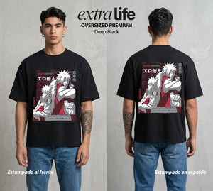 La Aldea Oculta | Zorro de Nueve Colas #02937 - Playera Oversized Premium | Deep Black - Foto en modelo