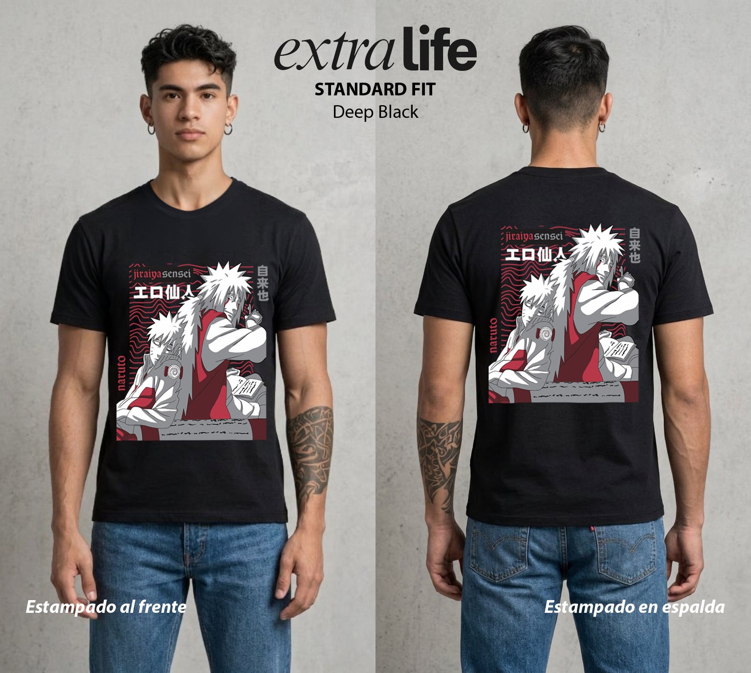 La Aldea Oculta | Zorro de Nueve Colas #02937 - Playera Standard Fit | Deep Black - Foto en modelo