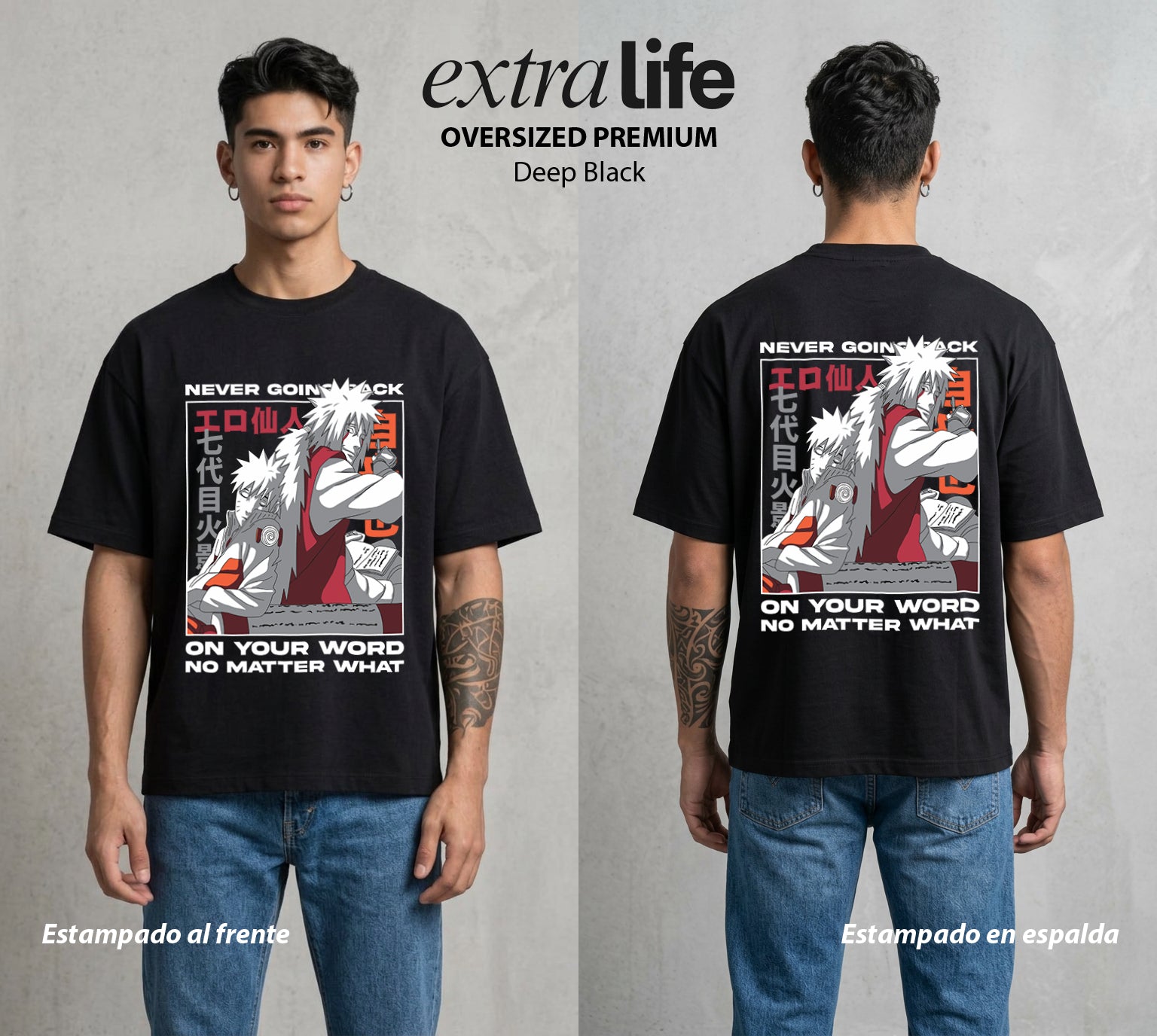 La Aldea Oculta | El Hokage del Futuro #02938 - Playera Oversized Premium | Deep Black - Foto en modelo