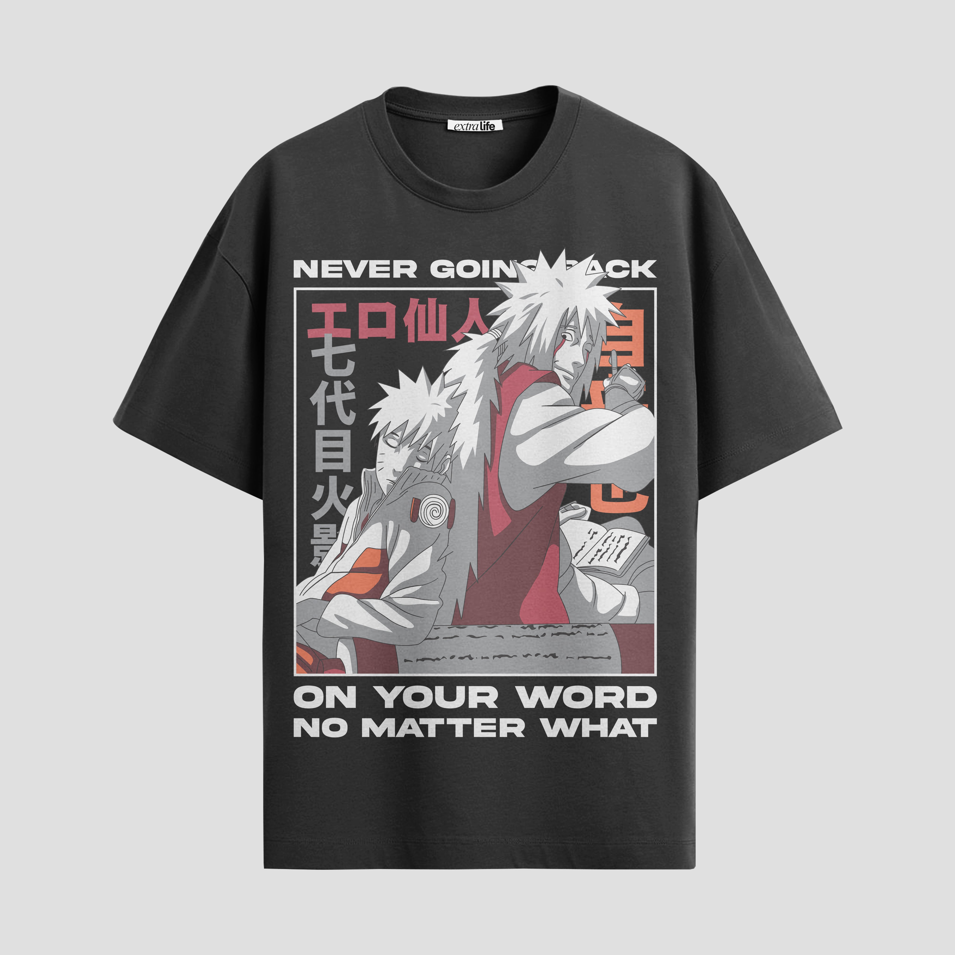 Playera urbana de anime y gaming ExtraLife MX, corte Standard Fit unisex ligero y transpirable en color Deep Black y Pure White, ropa de uso diario para gym y casual.