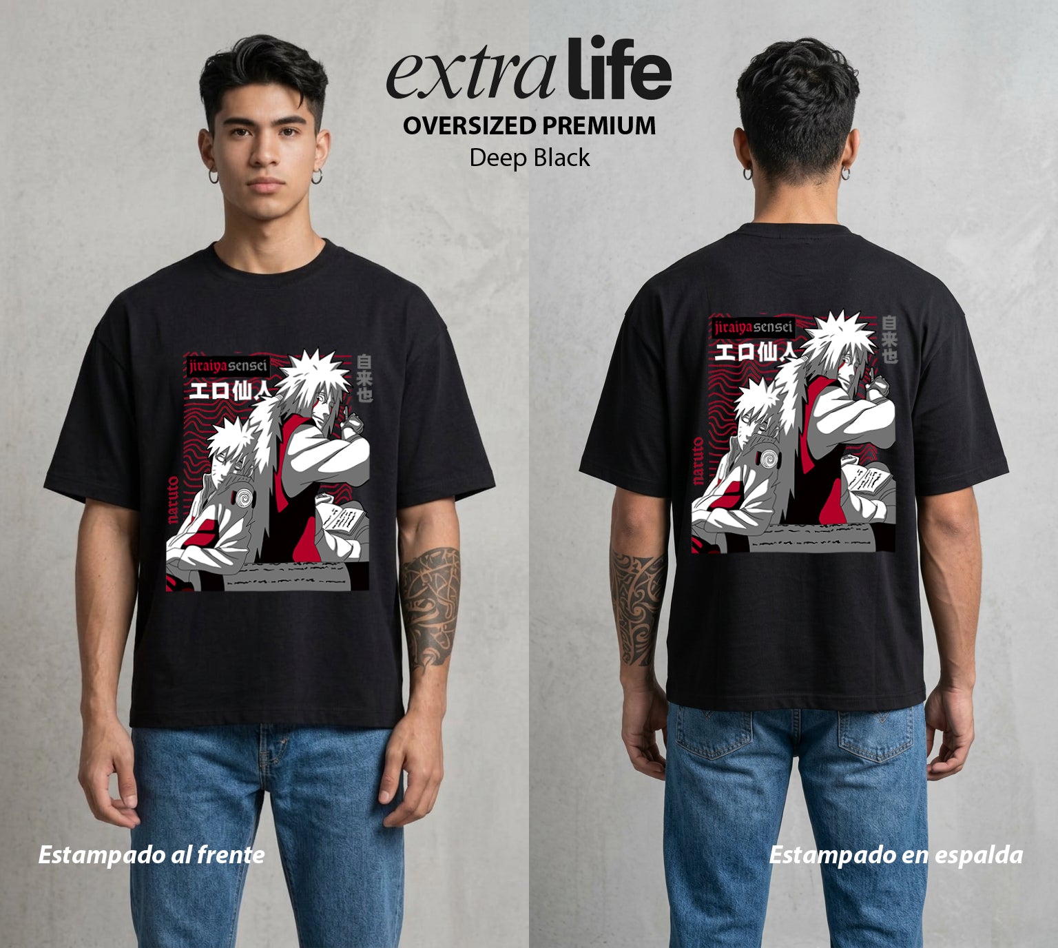 La Aldea Oculta | Dattebayo del Viento #02939 - Playera Oversized Premium | Deep Black - Foto en modelo