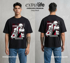 La Aldea Oculta | Dattebayo del Viento #02939 - Playera Oversized Premium | Deep Black - Foto en modelo