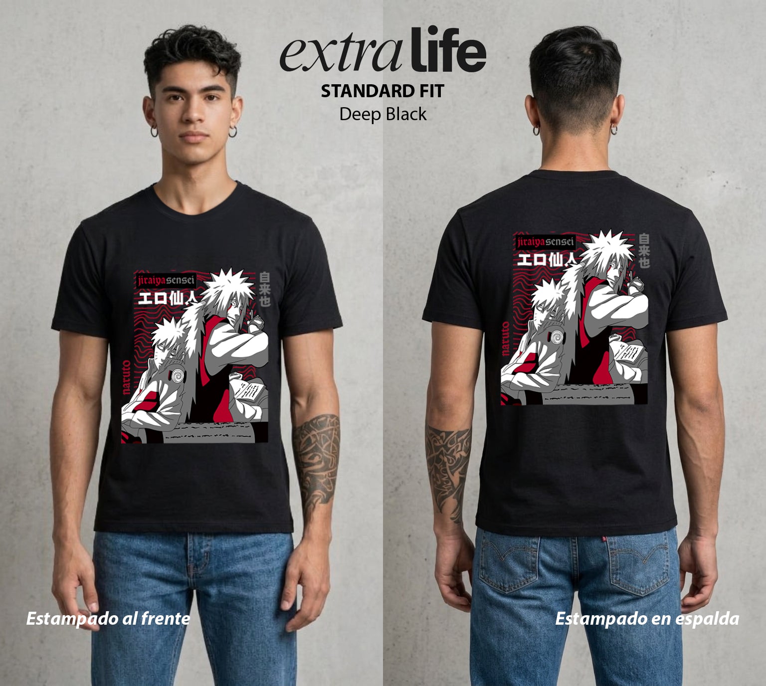 La Aldea Oculta | Dattebayo del Viento #02939 - Playera Standard Fit | Deep Black - Foto en modelo