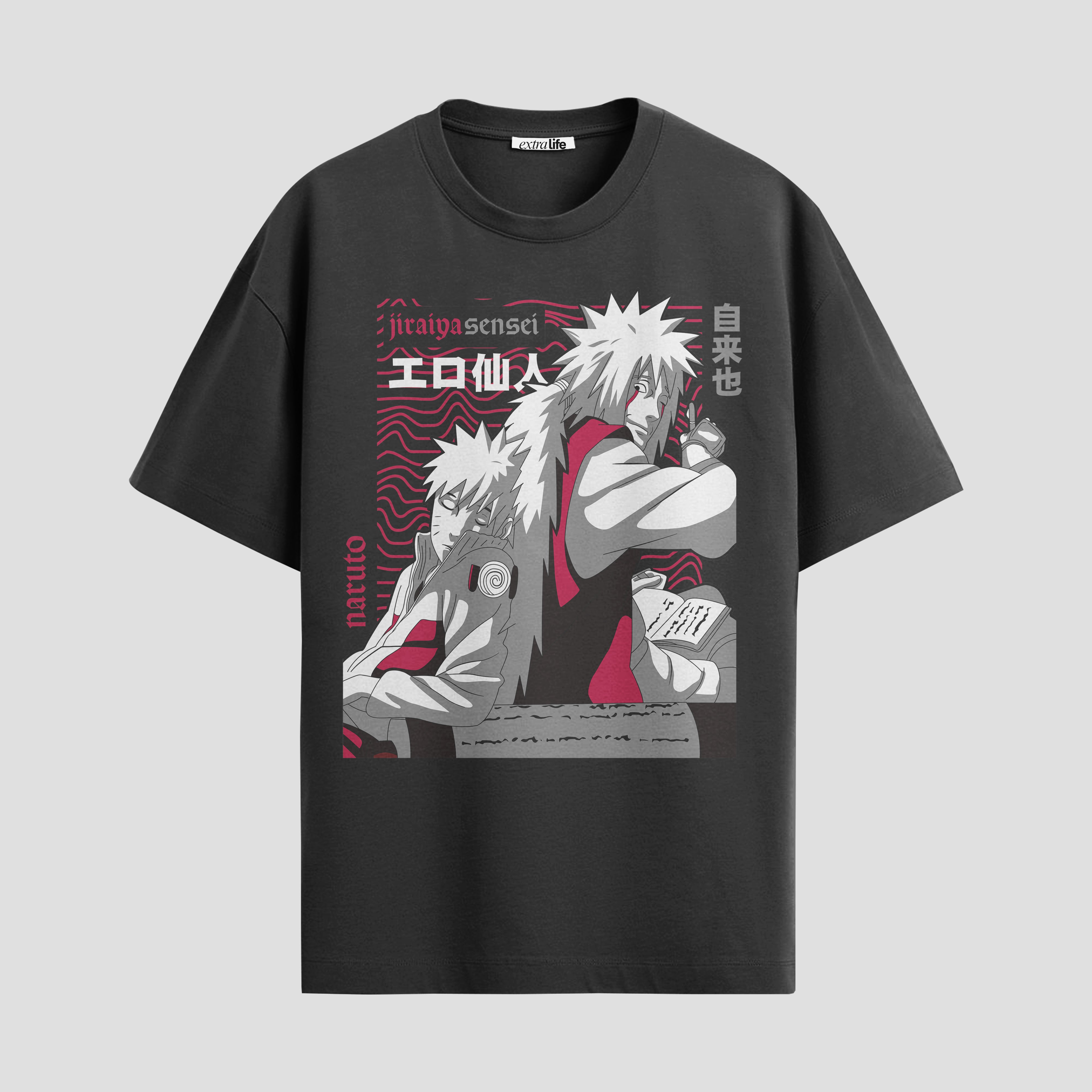 Playera urbana de anime y gaming ExtraLife MX, corte Standard Fit unisex ligero y transpirable en color Deep Black y Pure White, ropa de uso diario para gym y casual.