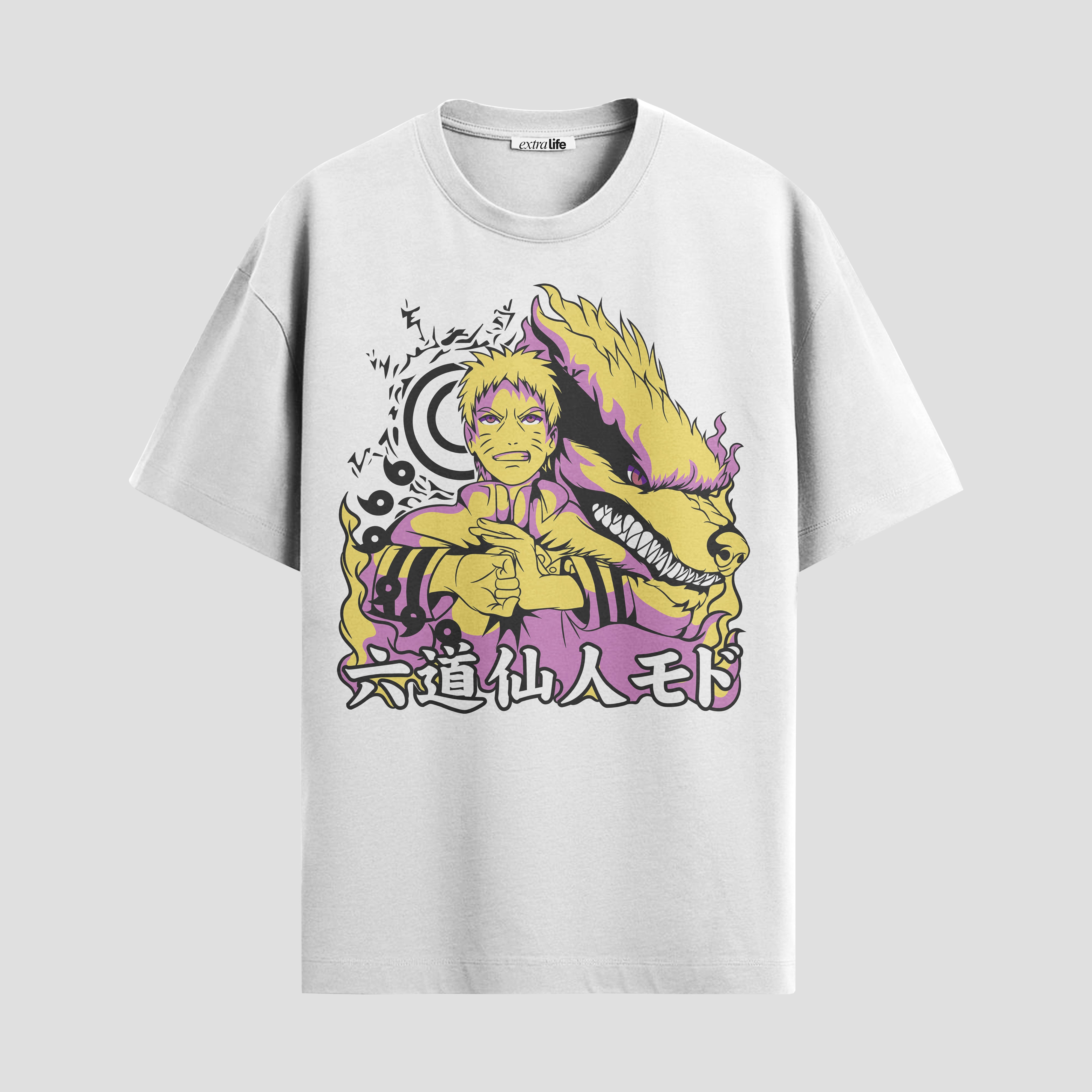 Playera urbana de anime y gaming ExtraLife MX, corte Standard Fit unisex ligero y transpirable en color Deep Black y Pure White, ropa de uso diario para gym y casual.