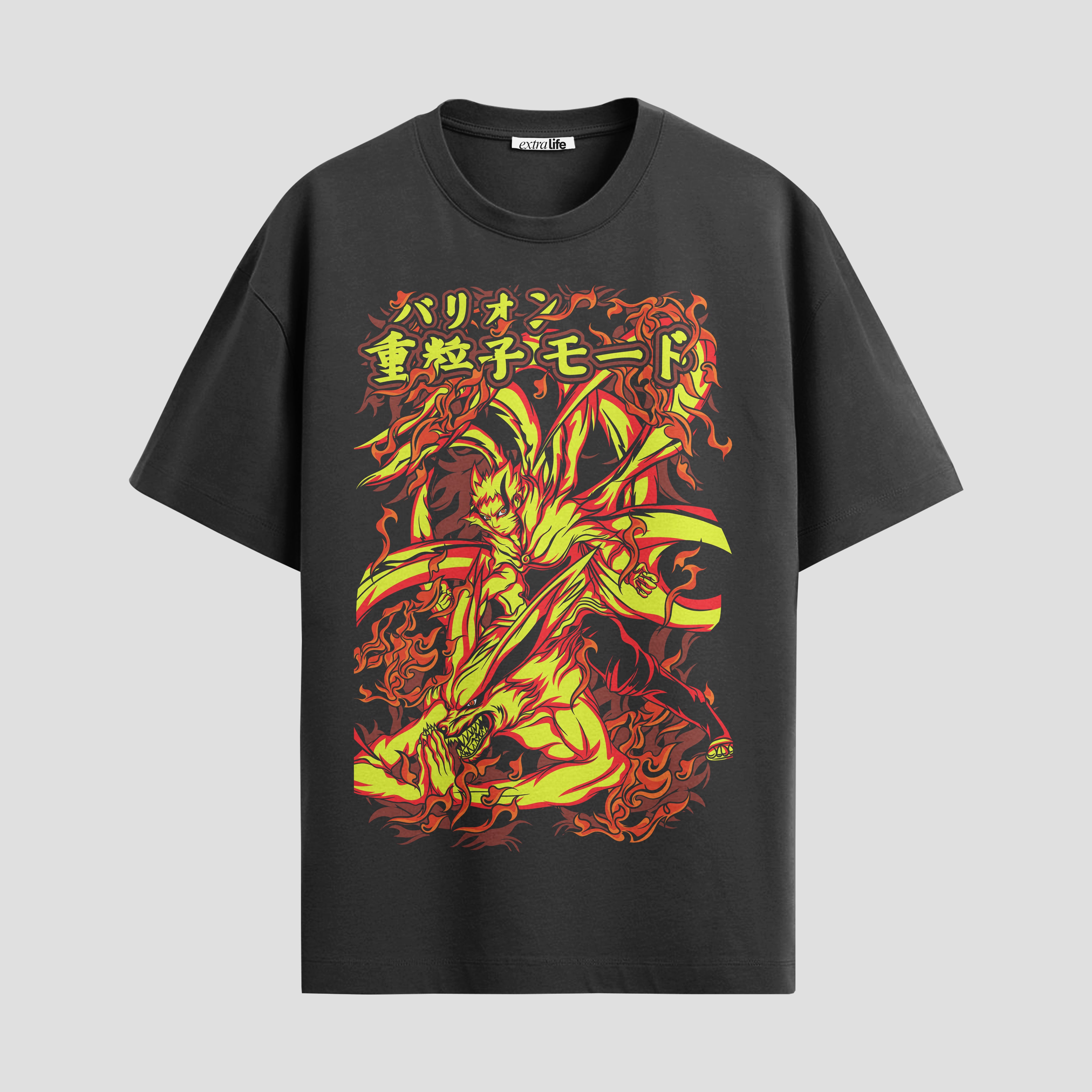 Playera urbana de anime y gaming ExtraLife MX, corte Standard Fit unisex ligero y transpirable en color Deep Black y Pure White, ropa de uso diario para gym y casual.