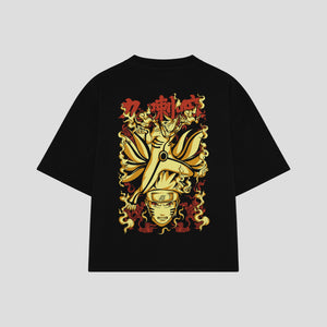 Playera streetwear premium de anime y gaming ExtraLife MX, corte boxy oversized drop shoulder heavyweight en color Deep Black y Off-White, moda urbana mexicana de culto.