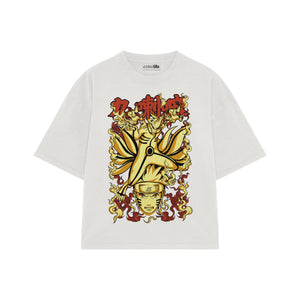 Playera streetwear premium de anime y gaming ExtraLife MX, corte boxy oversized drop shoulder heavyweight en color Deep Black y Off-White, moda urbana mexicana de culto.