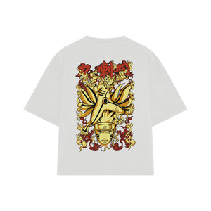 Playera streetwear premium de anime y gaming ExtraLife MX, corte boxy oversized drop shoulder heavyweight en color Deep Black y Off-White, moda urbana mexicana de culto.