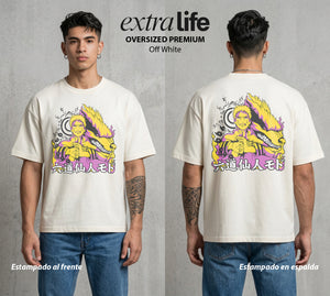 La Aldea Oculta | El Niño del Amor #02944 - Playera Oversized Premium | Off White - Foto en modelo