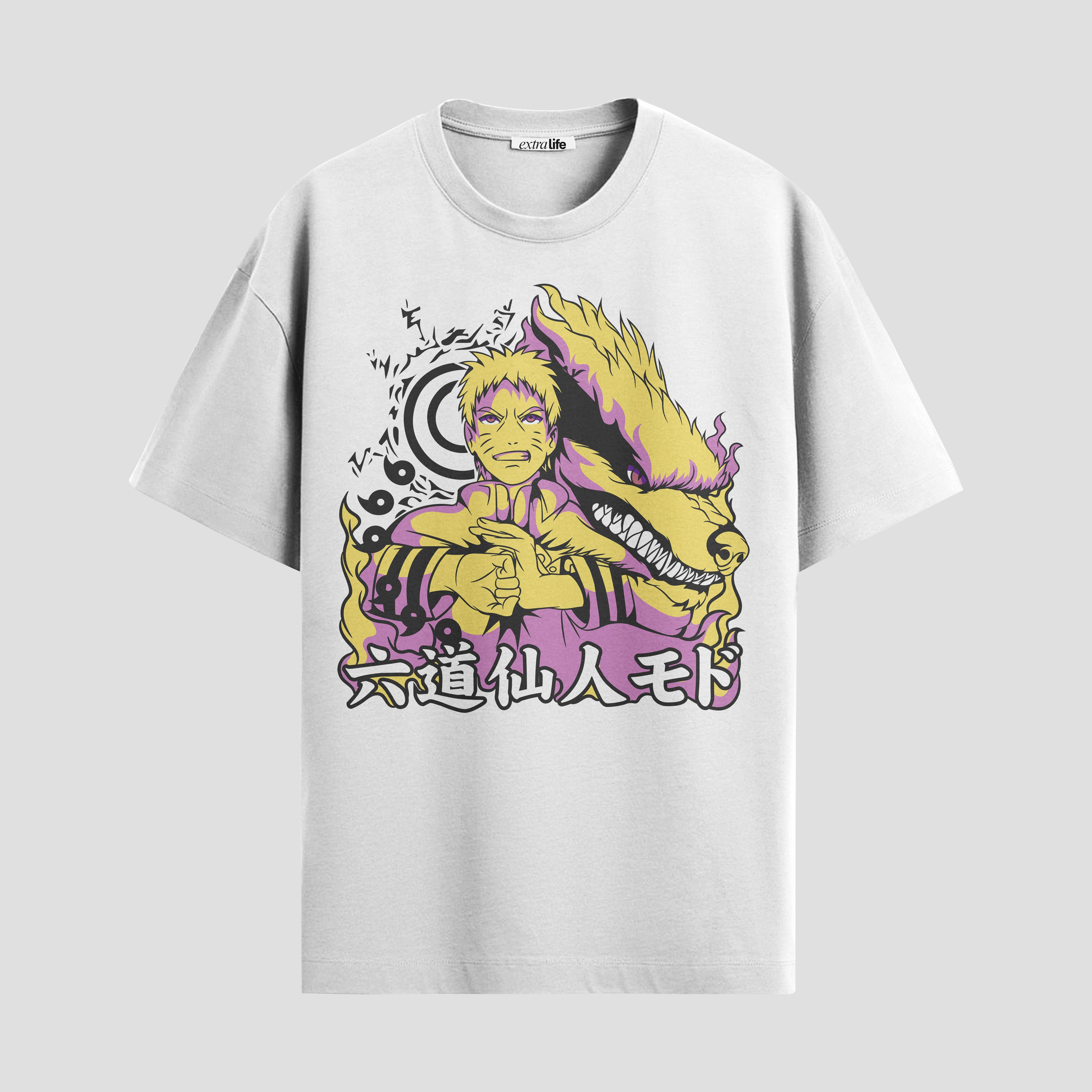 Playera urbana de anime y gaming ExtraLife MX, corte Standard Fit unisex ligero y transpirable en color Deep Black y Pure White, ropa de uso diario para gym y casual.