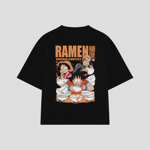 Playera streetwear premium de anime y gaming ExtraLife MX, corte boxy oversized drop shoulder heavyweight en color Deep Black y Off-White, moda urbana mexicana de culto.