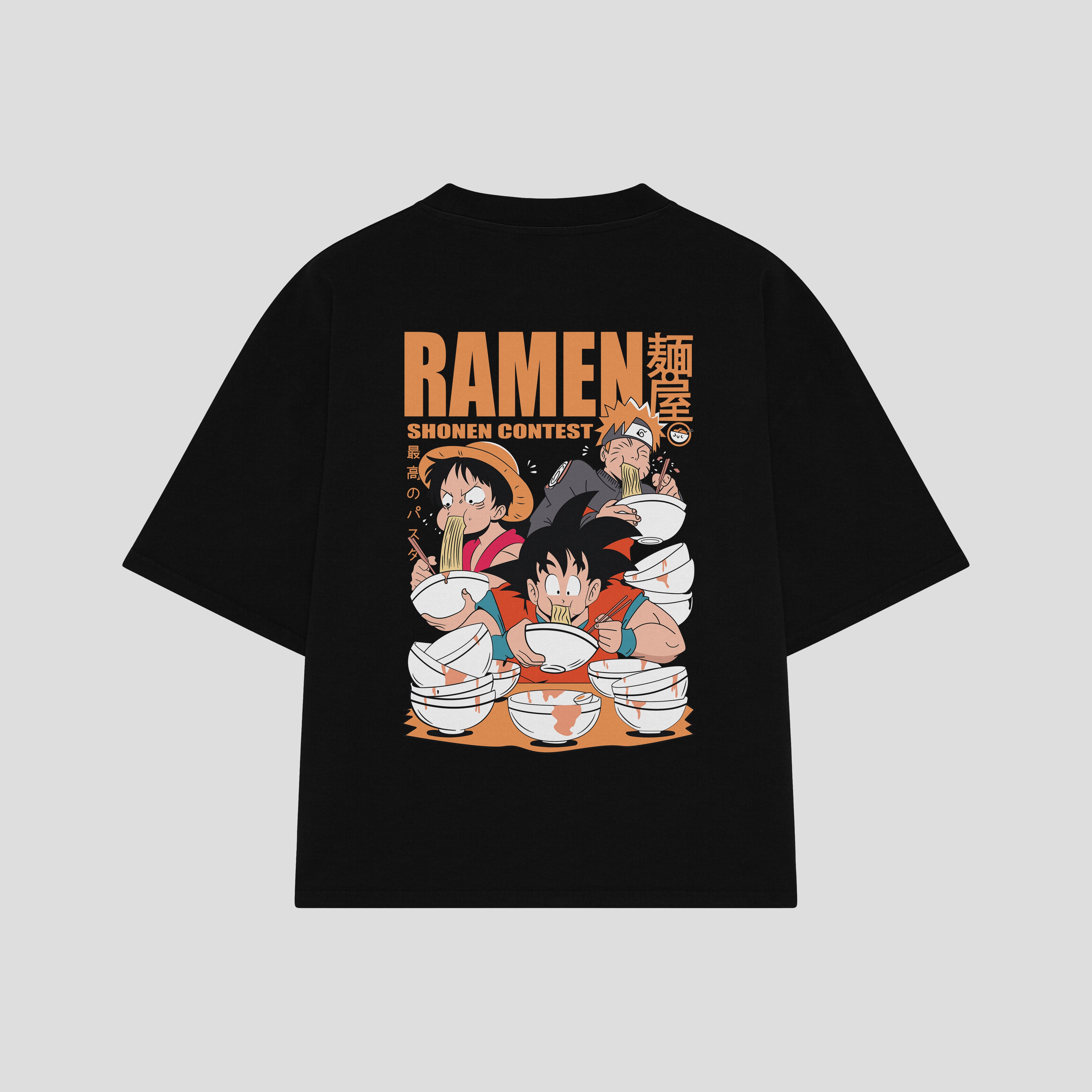 Playera streetwear premium de anime y gaming ExtraLife MX, corte boxy oversized drop shoulder heavyweight en color Deep Black y Off-White, moda urbana mexicana de culto.