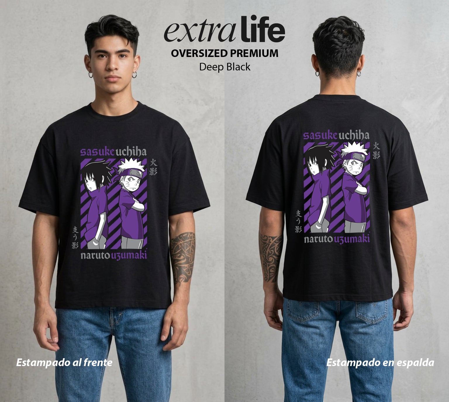 La Aldea Oculta | Zorro de Nueve Colas #02946 - Playera Oversized Premium | Deep Black - Foto en modelo