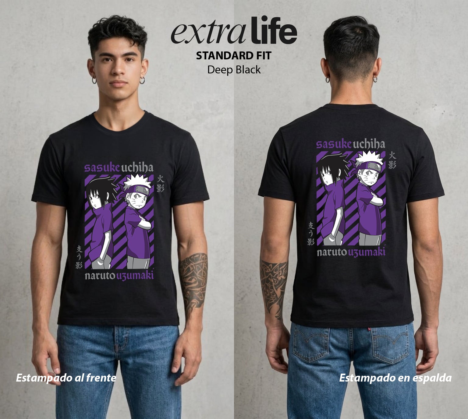 La Aldea Oculta | Zorro de Nueve Colas #02946 - Playera Standard Fit | Deep Black - Foto en modelo