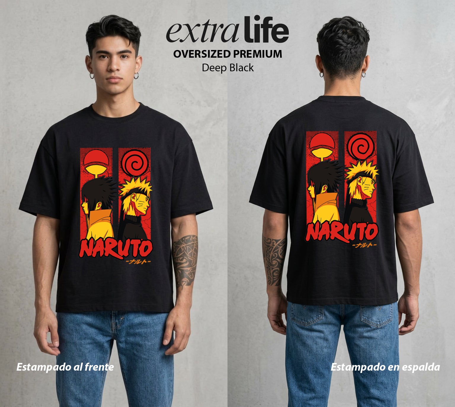 La Aldea Oculta | El Hokage del Futuro #02947 - Playera Oversized Premium | Deep Black - Foto en modelo