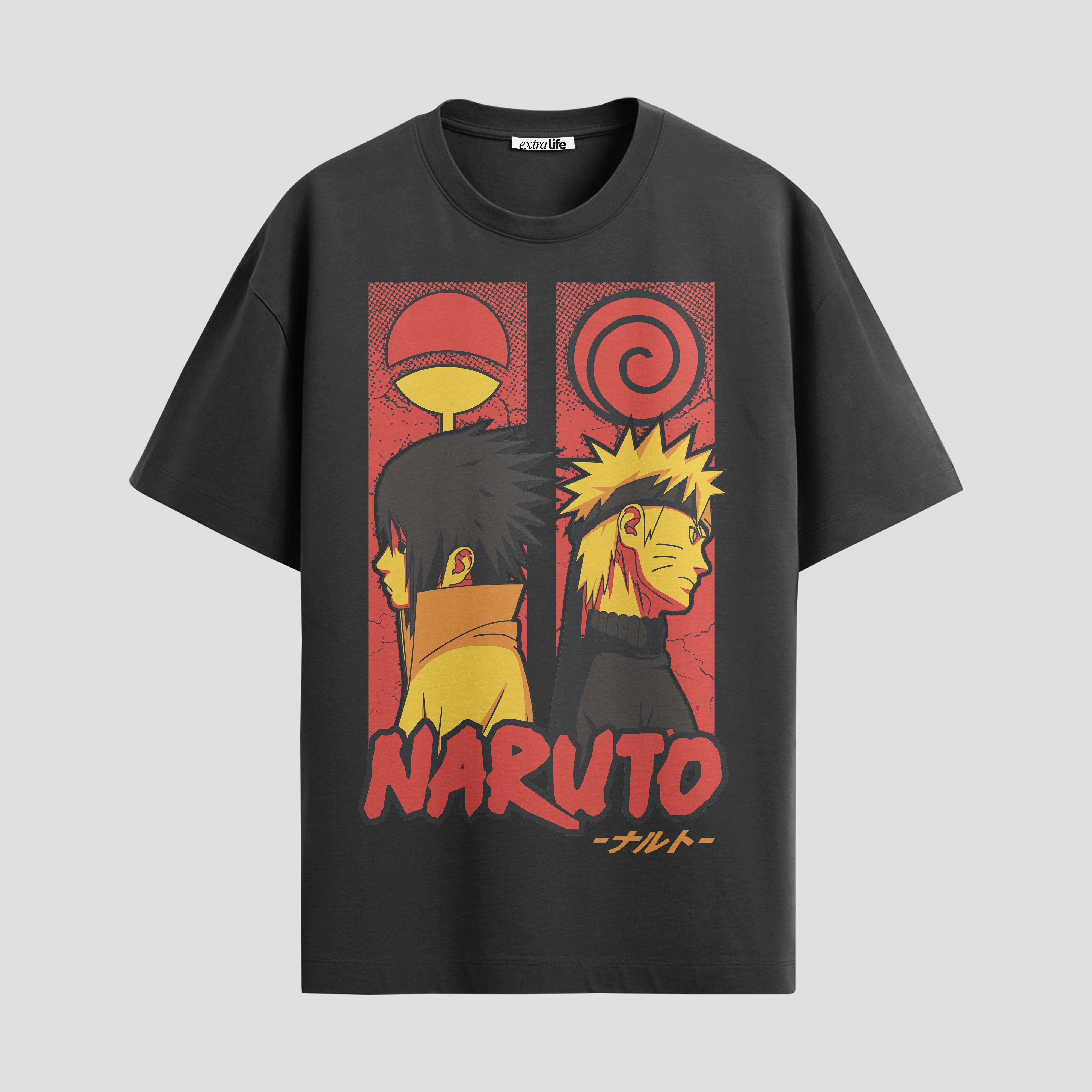 Playera urbana de anime y gaming ExtraLife MX, corte Standard Fit unisex ligero y transpirable en color Deep Black y Pure White, ropa de uso diario para gym y casual.