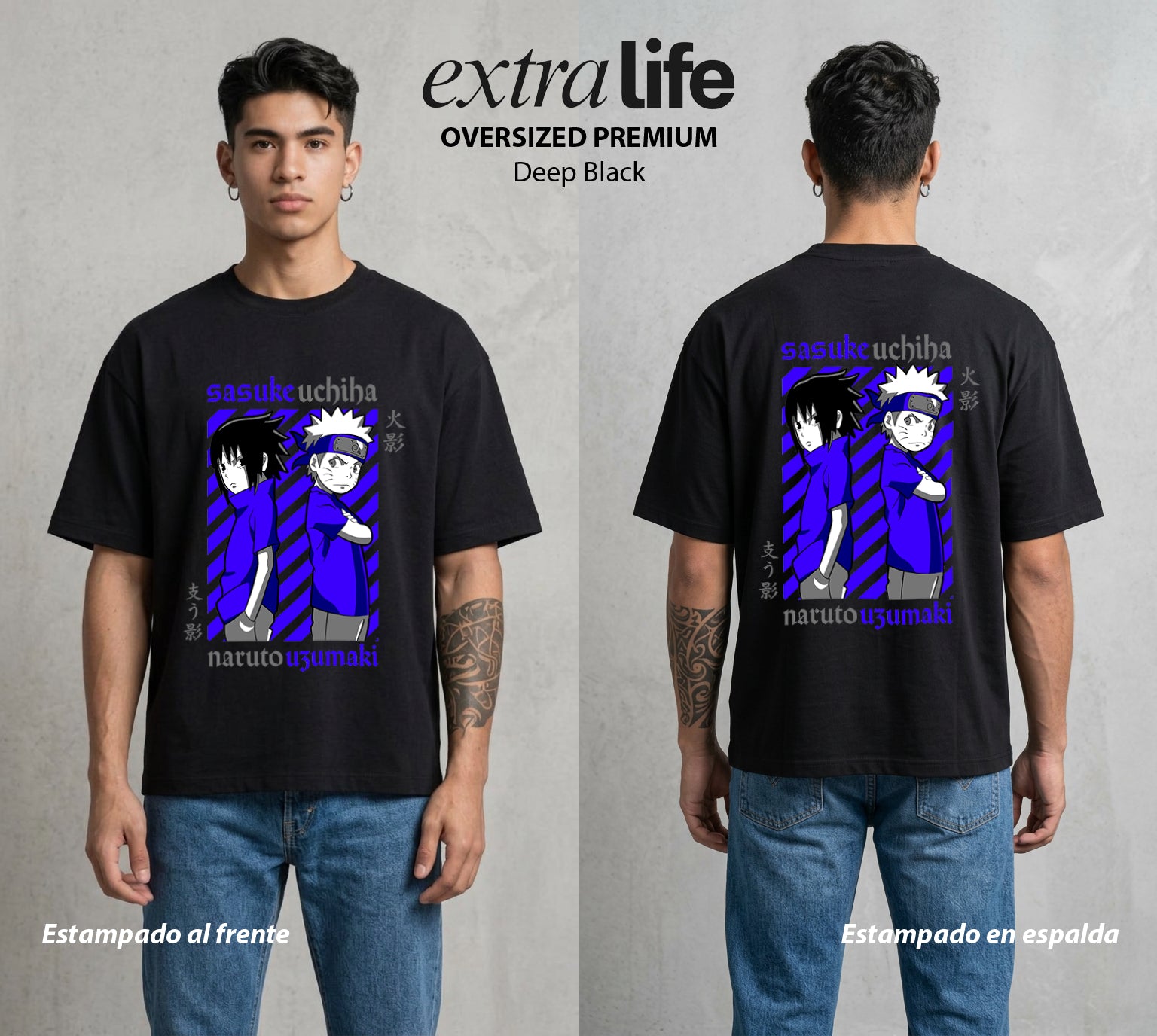 La Aldea Oculta | Dattebayo del Viento #02948 - Playera Oversized Premium | Deep Black - Foto en modelo