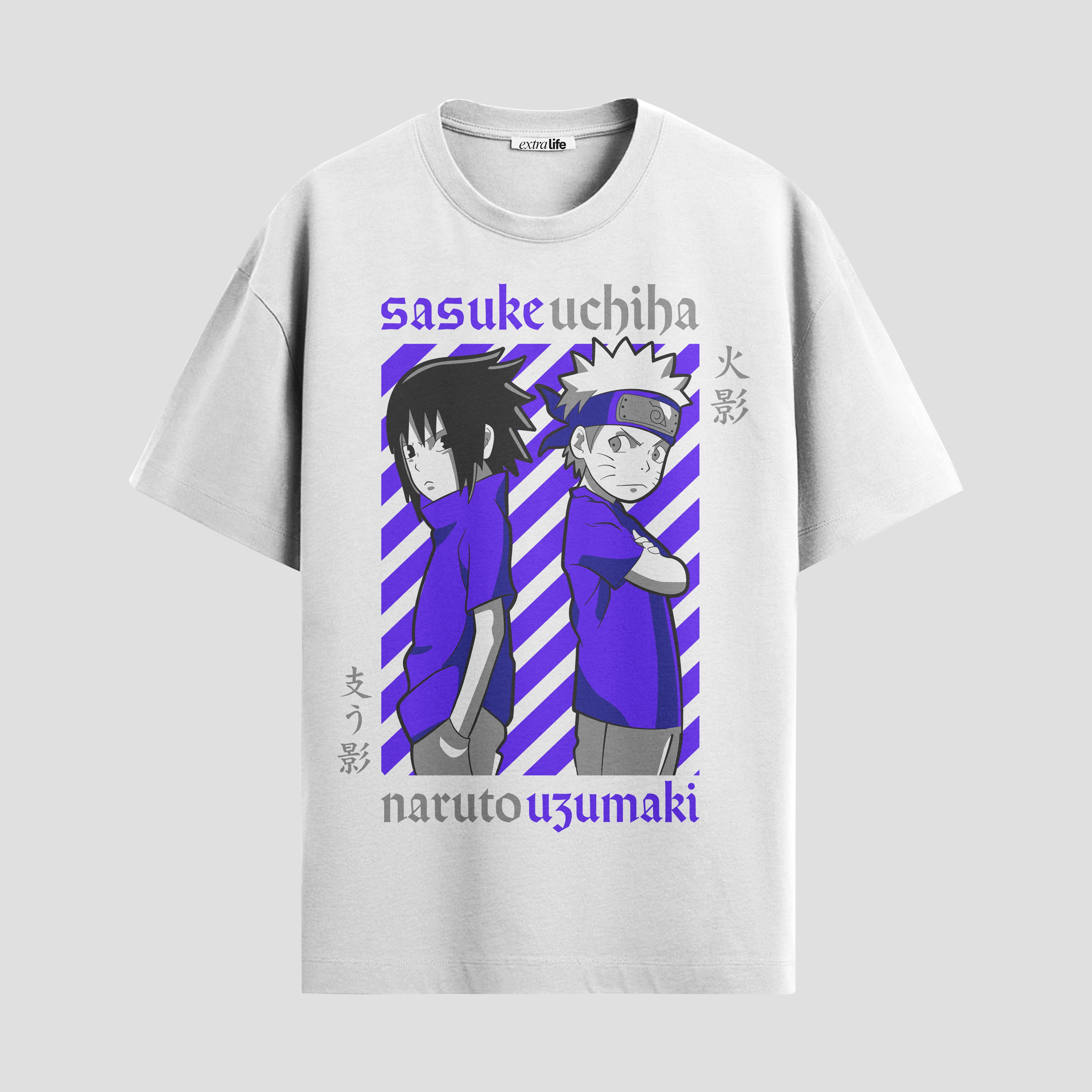 Playera urbana de anime y gaming ExtraLife MX, corte Standard Fit unisex ligero y transpirable en color Deep Black y Pure White, ropa de uso diario para gym y casual.