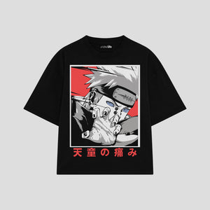 Playera streetwear premium de anime y gaming ExtraLife MX, corte boxy oversized drop shoulder heavyweight en color Deep Black y Off-White, moda urbana mexicana de culto.