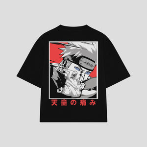 Playera streetwear premium de anime y gaming ExtraLife MX, corte boxy oversized drop shoulder heavyweight en color Deep Black y Off-White, moda urbana mexicana de culto.