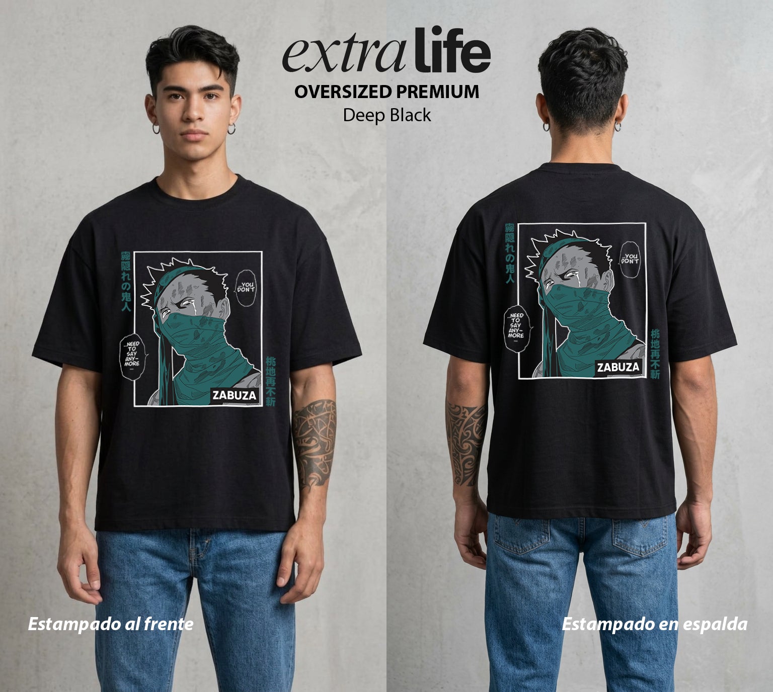 La Aldea Oculta | Zorro de Nueve Colas #02950 - Playera Oversized Premium | Deep Black - Foto en modelo