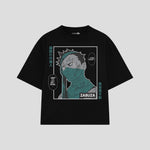 Playera streetwear premium de anime y gaming ExtraLife MX, corte boxy oversized drop shoulder heavyweight en color Deep Black y Off-White, moda urbana mexicana de culto.