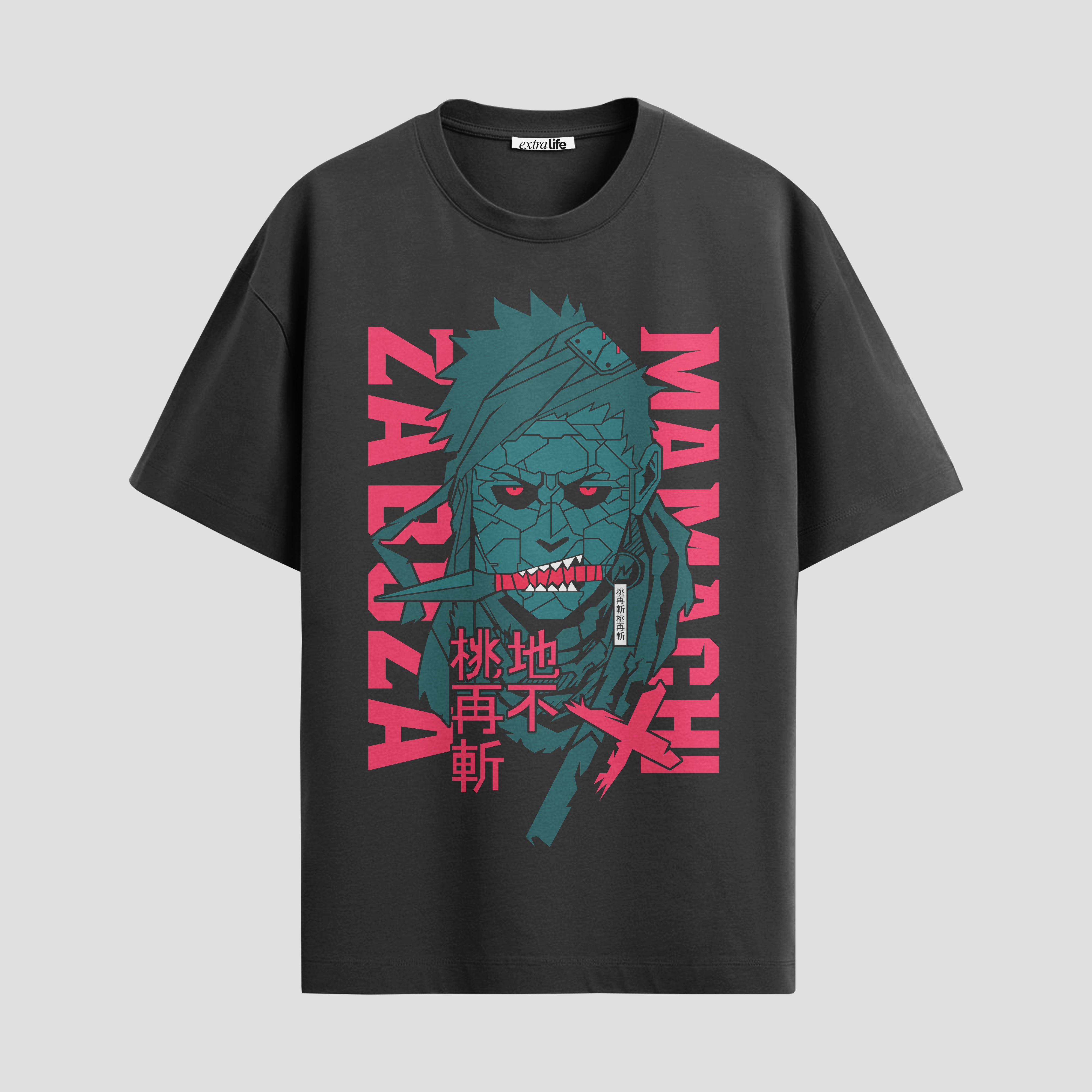 Playera urbana de anime y gaming ExtraLife MX, corte Standard Fit unisex ligero y transpirable en color Deep Black y Pure White, ropa de uso diario para gym y casual.